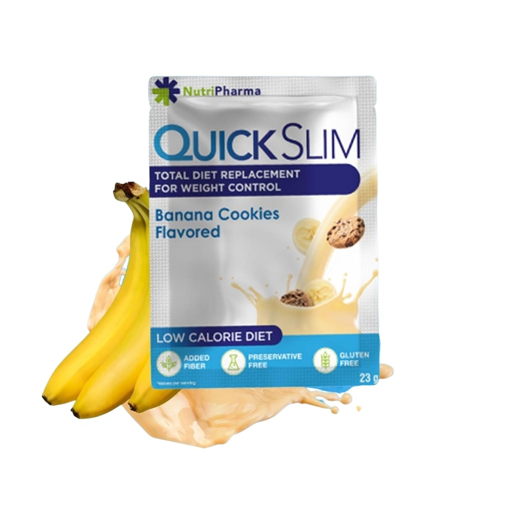 Quick Slim High Weight Loss Shakes for Women & Men, מלא אבקת החלפת Meal, Low Carb Diet Shakes, I לסירוגין, Keto, Gluten חינם (1 מנה, בננה עוגיות)