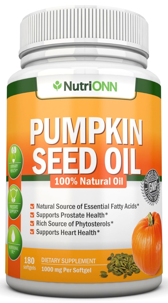 שמן דל שומן - 1000MG - 180 Softgels - Cold-Pressed Natural Pumpkin Seed שמן - מקור טבעי של חומצות שומן חיוניות - גדול לצמיחה שיער, בריאות הערמונית GI Tract