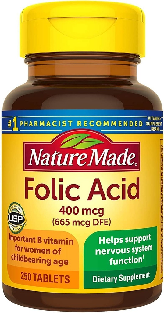 Nature Made Folic Acid 400 mcg Tablets, 250 טבליות