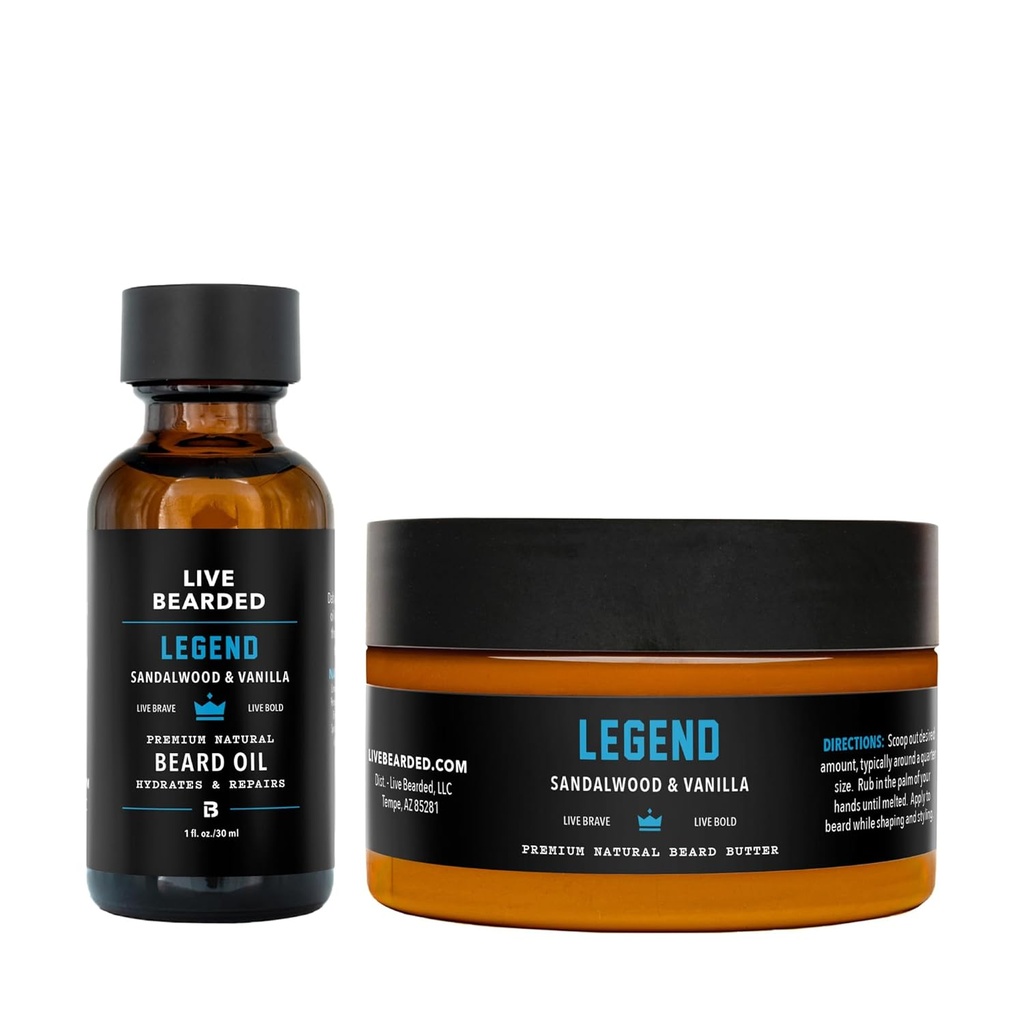 Live Beared Beard Oil and Butter Grooming Kit - Made in the USA - All-Natural Ingredients with Shea, Argan, Jo Joba - Growth Support