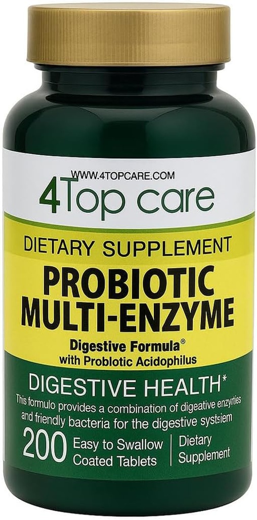 Probiotic Multi-Enzymes with Prebiotics ו-Probiotic Acidophilus for Digestive and Gut Health, המספק הקלה מפני אי נוחות במשרה מלאה וגלישה. תוספת תזונתית, 200 הרוזן.