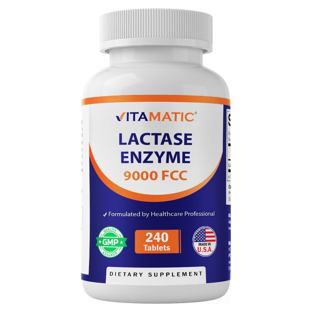 Vitamatic Lactase Enzyme 9000 FCC 240 טבליות - Lactose Intolerance