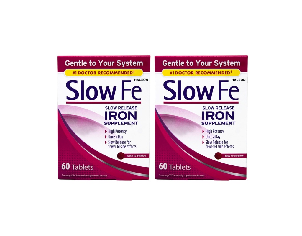 Slow Fe, High Potency Iron 45 מ"ג, שחרור איטי - 60 טבליות - Pack של 2
