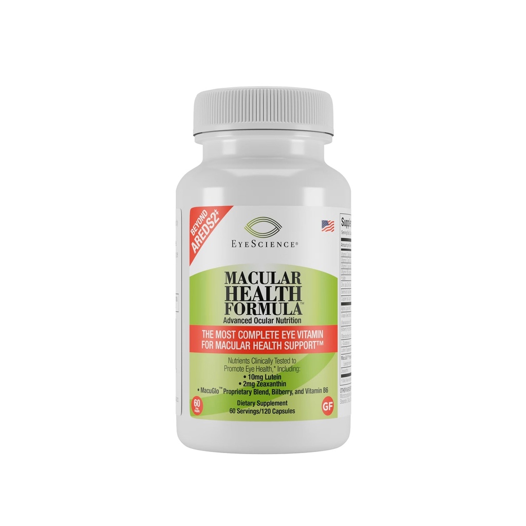 מדע העין Macular Health Beyond AreDS2 Formula, ויטמין Ocular מתקדם - המכיל Lutein, Zeaxanthin, Bilberry, ויטמין C, D, E ו B6 (60 יום אספקה)