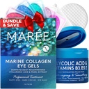 MAREE Skincare Bundle - Eye Gels, פנים פולני - תחת עין גלימות עבור עיניים נפוחות ועיגולים אפלים - Glycolic Acid Peel Pads - Marine Collagen & Hyaluronic Acid - Saliclic Acid & ויטמין E, B3, B5