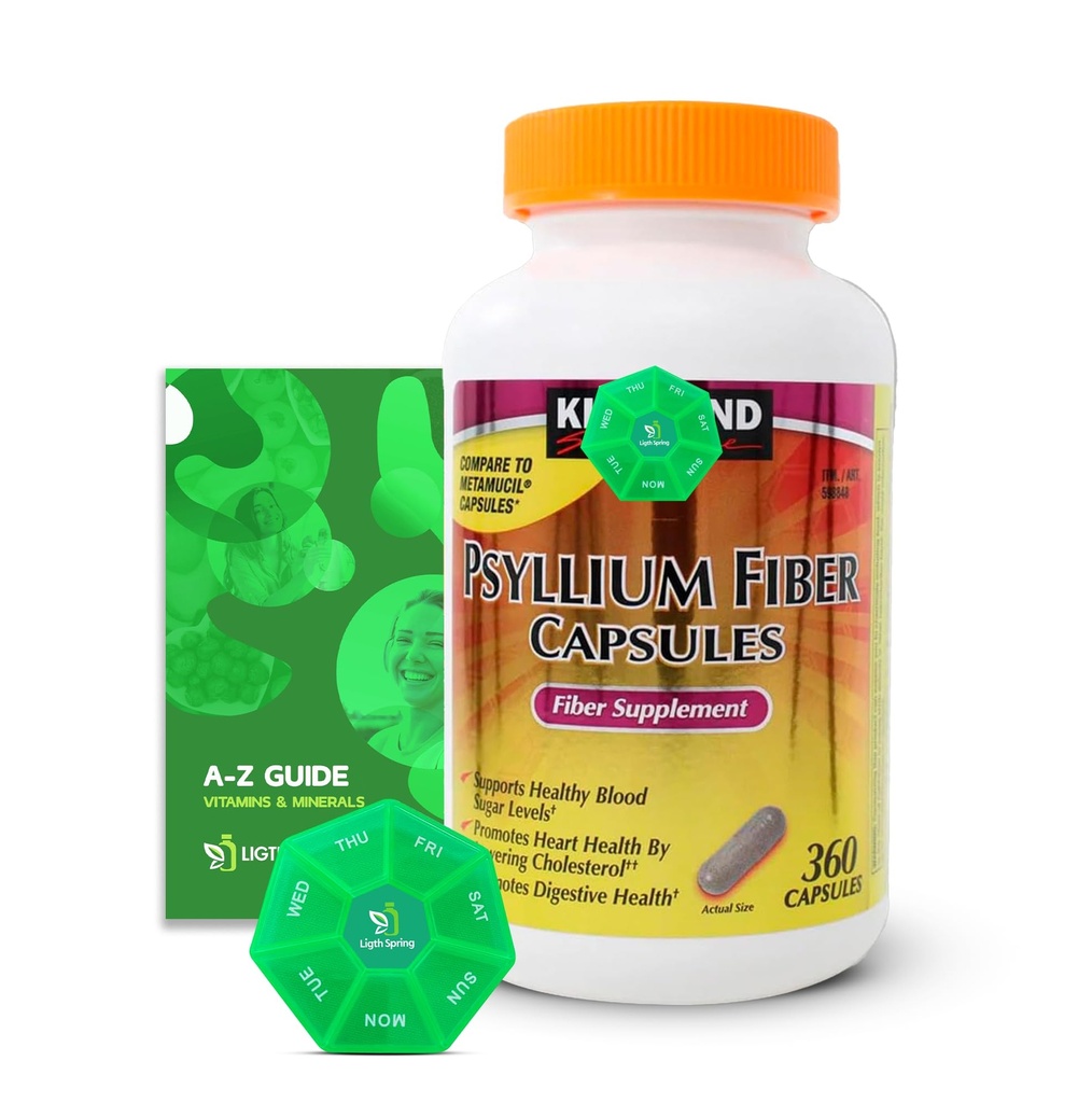 Psyllium סיבים קפסולות, 360 Count, Dietary Supplement with בלעדית Ligth & Spring Guide