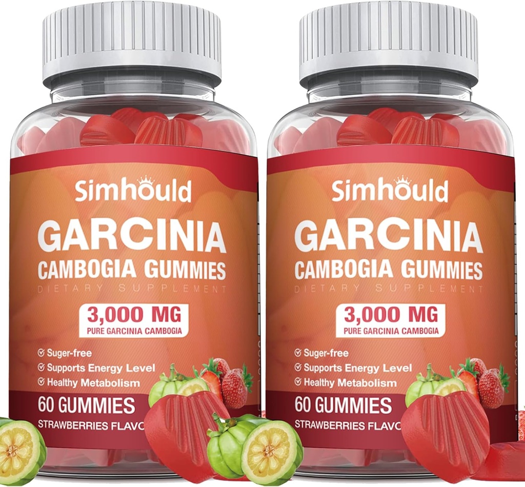 2 Pack סוכר חינם Garcinia Cambogia חניכיים - 3000 מ"ג 95% HCA עם L-Carnitine, אנרגיה Boost, Strawberry Flavor Gummy Easier לקחת Than Pills & קפסולות ספירות 120
