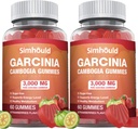 2 Pack סוכר חינם Garcinia Cambogia חניכיים - 3000 מ"ג 95% HCA עם L-Carnitine, אנרגיה Boost, Strawberry Flavor Gummy Easier לקחת Than Pills & קפסולות ספירות 120