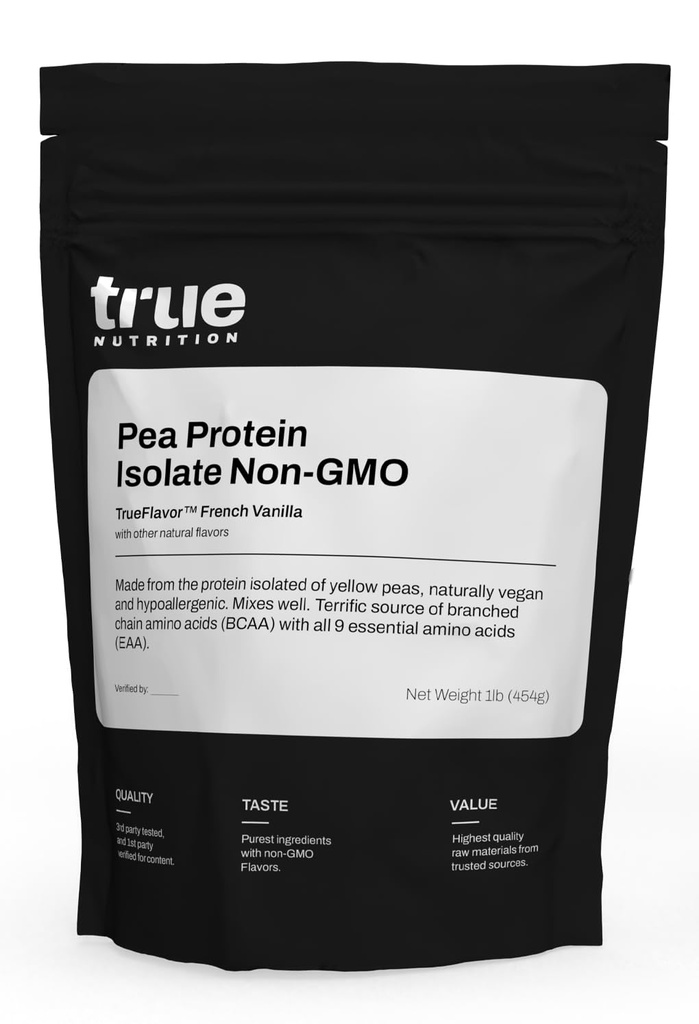 אבקת חלבון אמיתי Pea אבקת חלבון Isolate - 25g Non-GMO טבעוני אבקת חלבון לשרת - דלת פחמימות, שומן נמוך, גבוה Leucine - Gluten חינם, חלב חינם, Soy Free - צרפתית וניל - 1LB