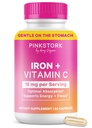 Pink Stork Prenatal ברזל תוספת לנשים - 18 מ"ג ללא הסכמה של ברזל ווויטמין C עבור הריון, Postpartum, & Breastfeeding - Focus, Fatigue, & Blood Cell הפקה - 2 חודשים אספקה