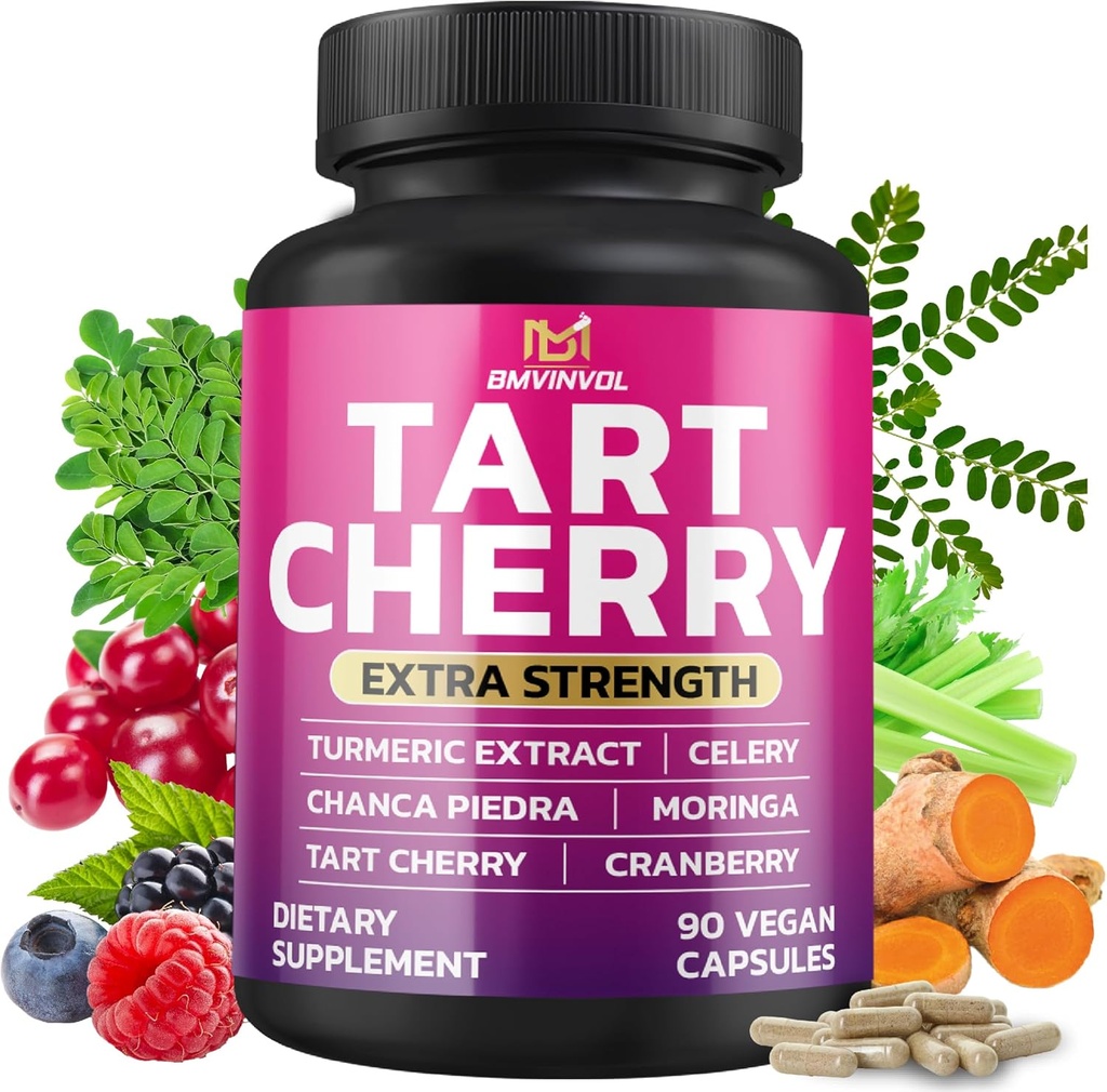 BMVINVOL Tart Cherry 20:1 הפקה - Plus Moringa, Chanca Piedra, Celery, Cranberry לחלץ ועוד - 90 קפסולות - 3 חודשים אספקה