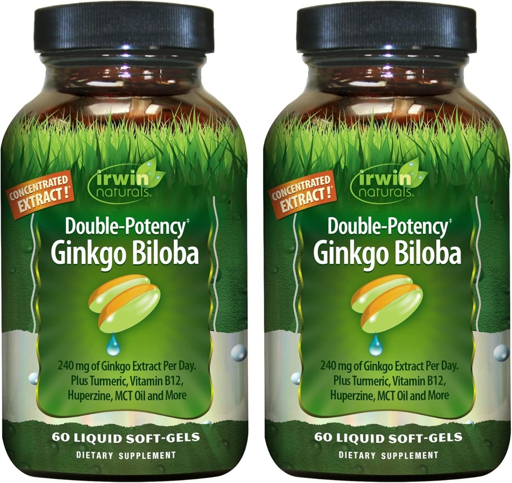 Irwin Naturals Double-Potency גינקו בילובה - 60 נוזל Soft-Gels - Brain, Focus & Circulation Support - 2 Pack