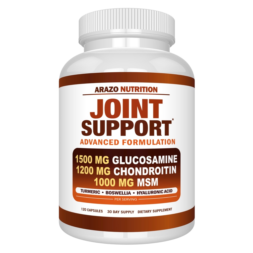 Arazo Nutrition Glucosamine Chondroitin Turmeric גב 'm Boswellia - תוספת תמיכה משותפת עבור הקלה 120 קפסולות עבור עצמות, בחזרה, ברכיים, ידיים (120 קפסולות)