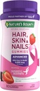 Nature's Bounty Optimal Solutions Advanced Hair, Skin, Nails, 2X Biotin, 80 Strawberry חניכיים, 40 משרתות שלמות