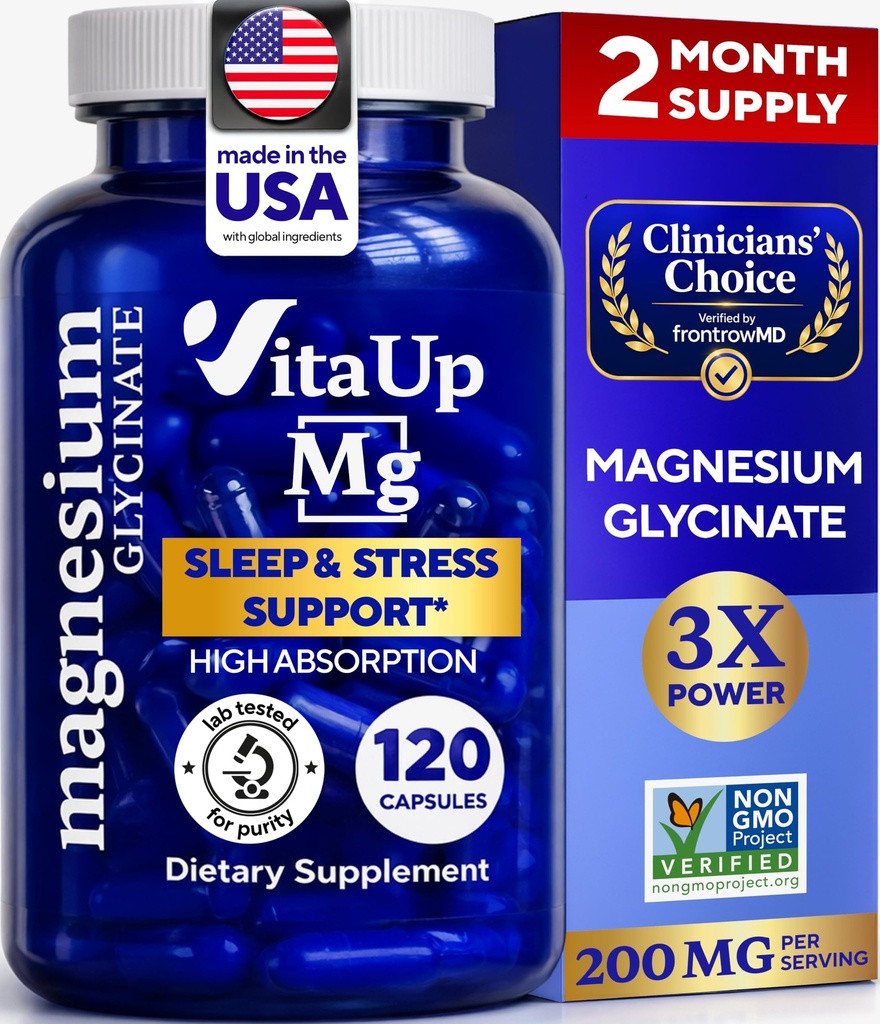 Magnesium Glycinate 200 מ"ג - ארה"ב עשתה תוספת מגנזיום עבור שינה, לב, עצמות, תמיכה מטאבוליזם - High Absorption Magnesium Bisglycinate קפסולות - 120 קפסולות טבעוניות Chelated
