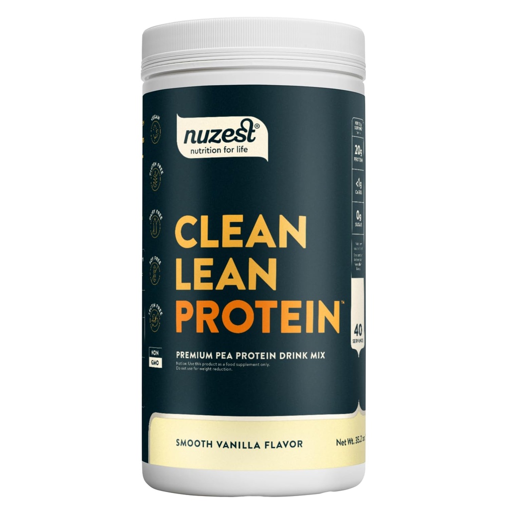 Nuzest - אבקת חלבון פי - חלבון נקי Lean, אבקת חלבון צמחי טבעוני צמחי מבוסס חלבון, חלב חינם, Gluten חינם, GMO חינם, חלבון שקד, Smooth Vanilla, 40 משרתים, 2.2 lb lb lb lb.