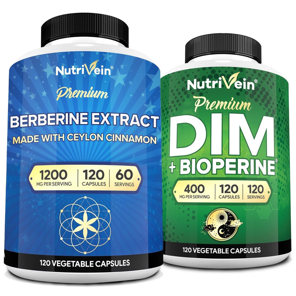 מזון מזינים Premium DIM & Berberine תוסף Bundle: High-Absorption Berberine & DIM תוספת עם bioperine - עבור Hormonal Balance, פעילות גופנית, ו-כלל בריאות