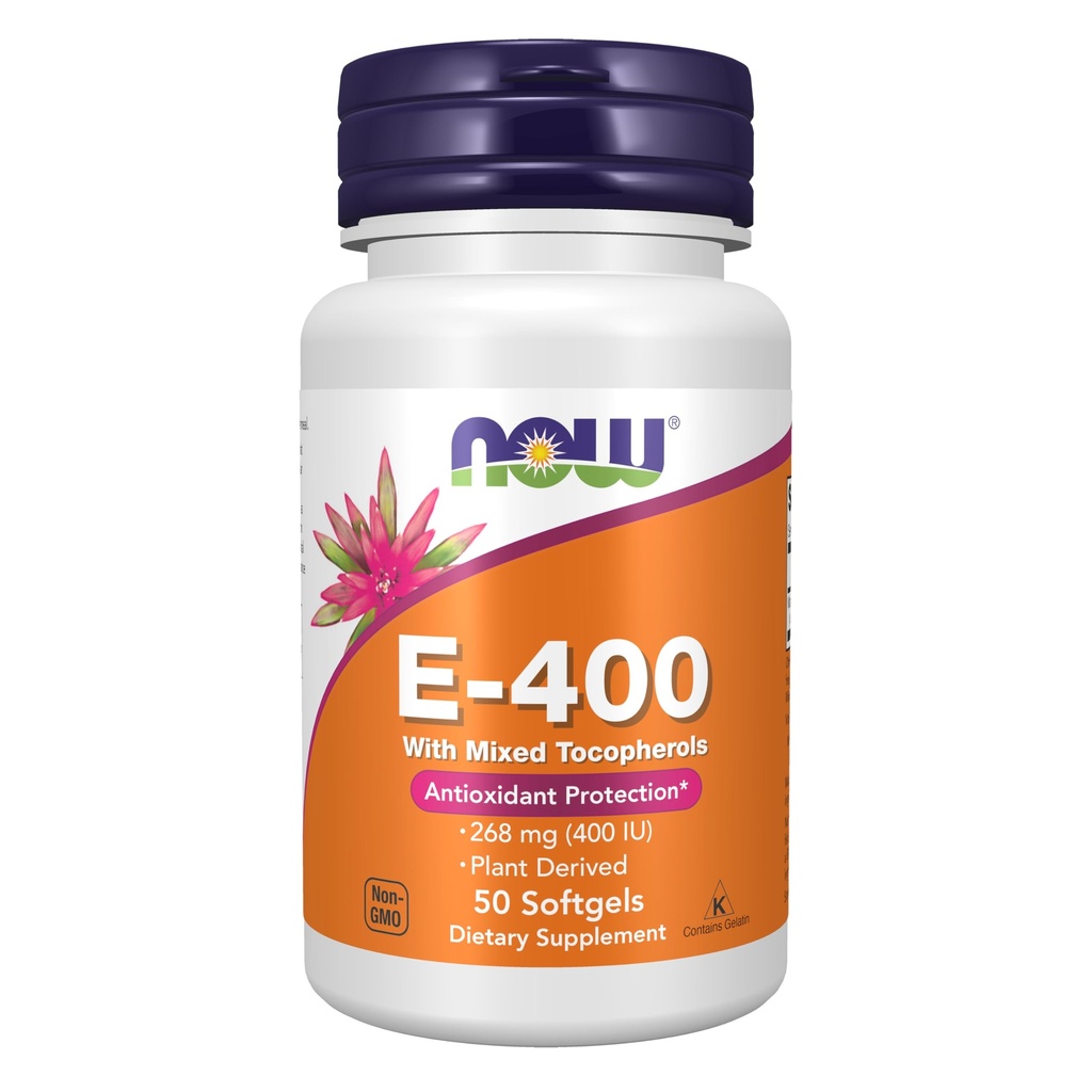תוספי מזון עכשיו, ויטמין E-400 IU מעורב Tocopherols, Antioxidant Protection *, 50 Softgels