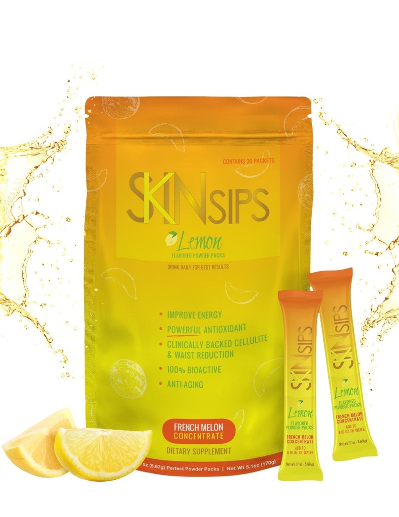 Skin Health & Energy Boost Drink- Sugar Free, SOD B (TM), Antioxidants from French Melon Concentrate, On The Go Stick Packs, Lemon, 30 Pack
