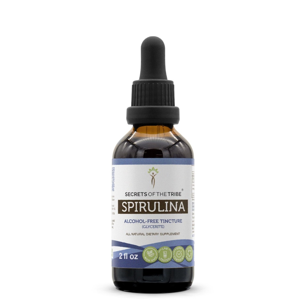 סודות של השבט Spirulina אלכוהול חינם לחלץ, Spirulina (Arthrospira פלטnsis) Tincture תוסף (2 FL OZ)