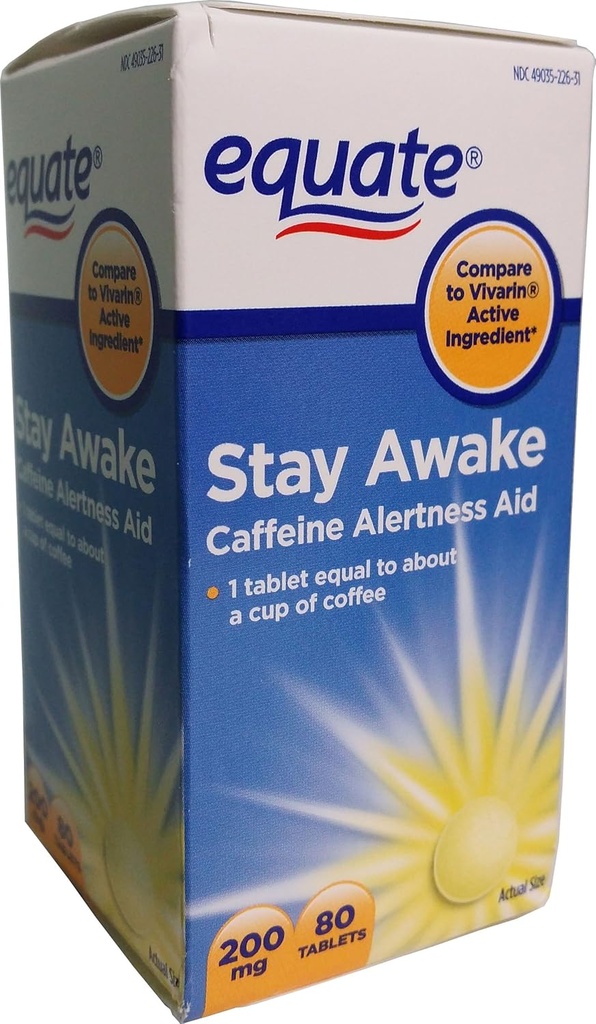Equate Stay Wake Caffeine התראה סיוע, 80 טבליות, 200 מ"ג