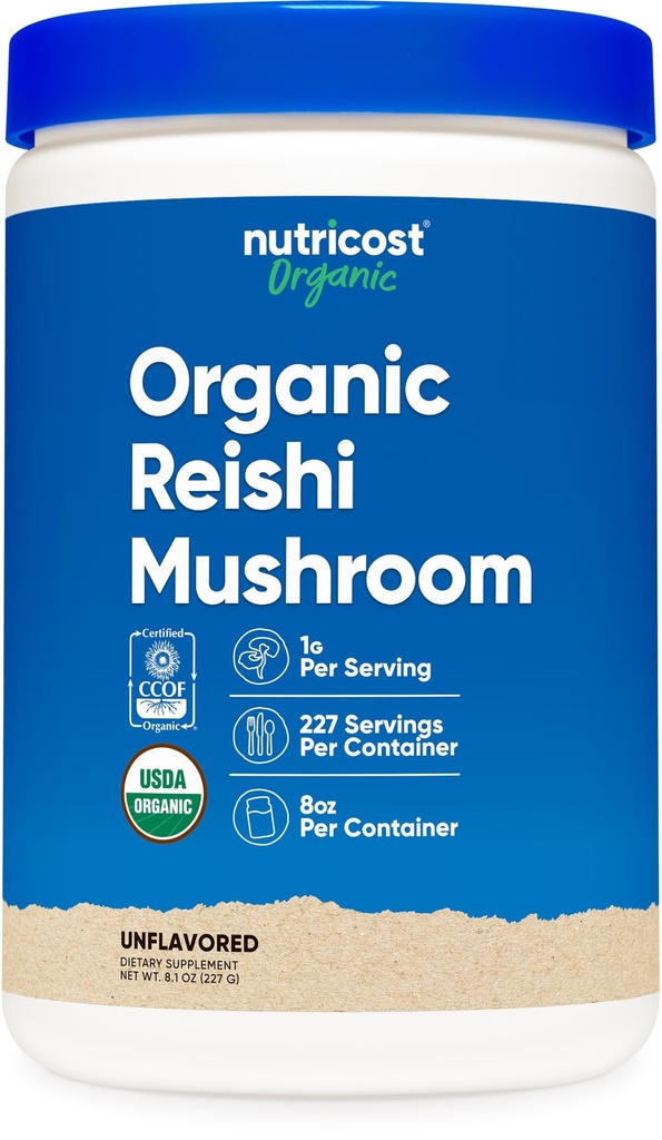 חומצה אורגנית Reishi Mushroom אבקת 0.5LB (8oz) - USDA Certified 100% אורגני, Vegetarian, non-GMO, Gluten Freeten