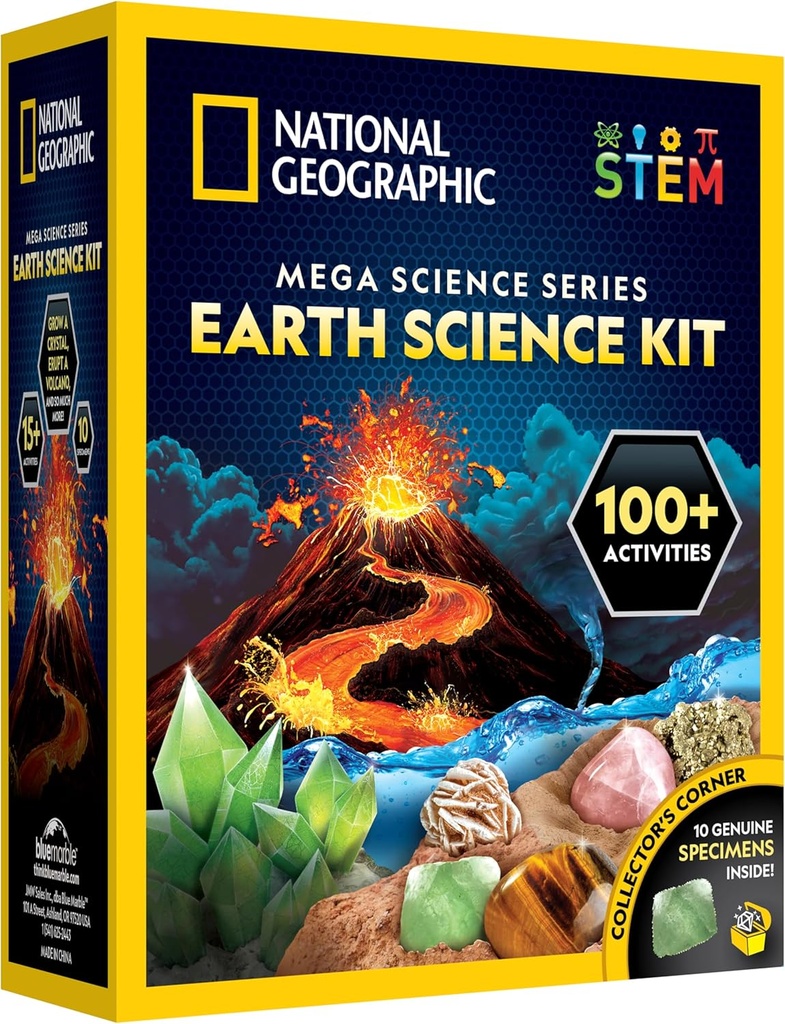 National Geographic STEM Science Kit - 15+ ניסויים, Crystal growth, Volcano Kit, Dig Kits & Gemstones for Kids
