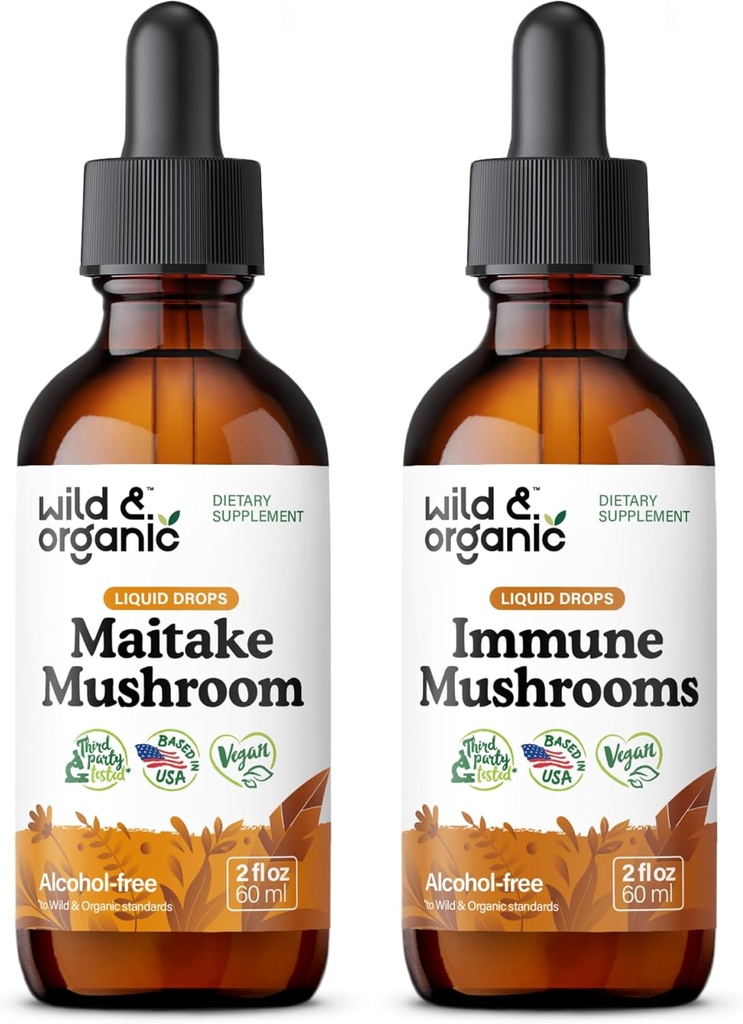Wild & Organic Maitake Mushroom Tincture 2 fl oz & Immune Mushrooms Tincture 2