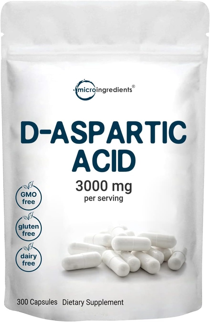 Micro Ingredients D-Aspartic Acid 3,000 מ"ג פרי המשרת, 300 קפסולות | Pure DAA לאנרגיה, טסטוסטרון & ביצועים תמיכה