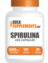 BulkSupplements.com Spirulina כמוסות - תוספי מזון ירוק, תוסף Spirulina - טבעוני, 6 קפסולות לשרת, 180 הרוזן (Pack of 1)