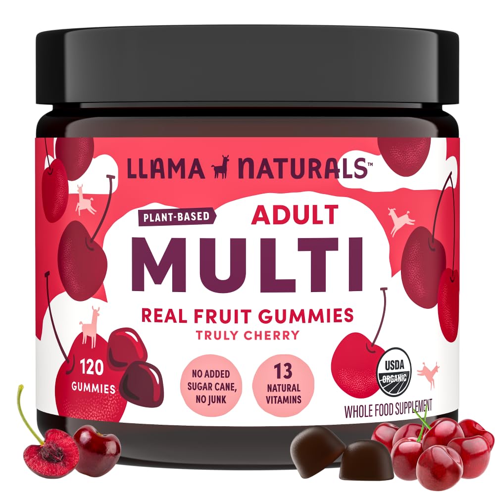 Llama Naturals Multivitamin עבור נשים וגברים, טבעוני, חניכיים אורגניות עם ויטמין D, C ו- K, מבוגרים אמיתיים פירות חניכיים ויטמין, תוספת רב ויטמין, No added Sugar Cane, Cherry, 120 Ct ו- K, מבוגרים אמיתיים פירות חניכיים ויטמין, תוספי Multivitamin, No added Sugar Cane, Cherry, 120 Ctttt, 120 Ctttttt ו-Ct.