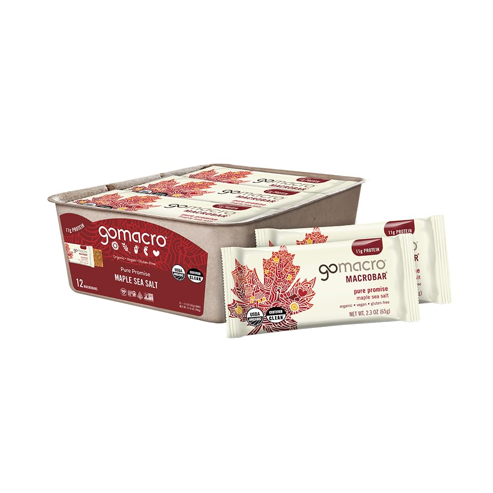 GoMacro MacroBar אורגני חלבונים Bars - Maple Sea Salt (2.3 Ounce Bars, 12 Count)