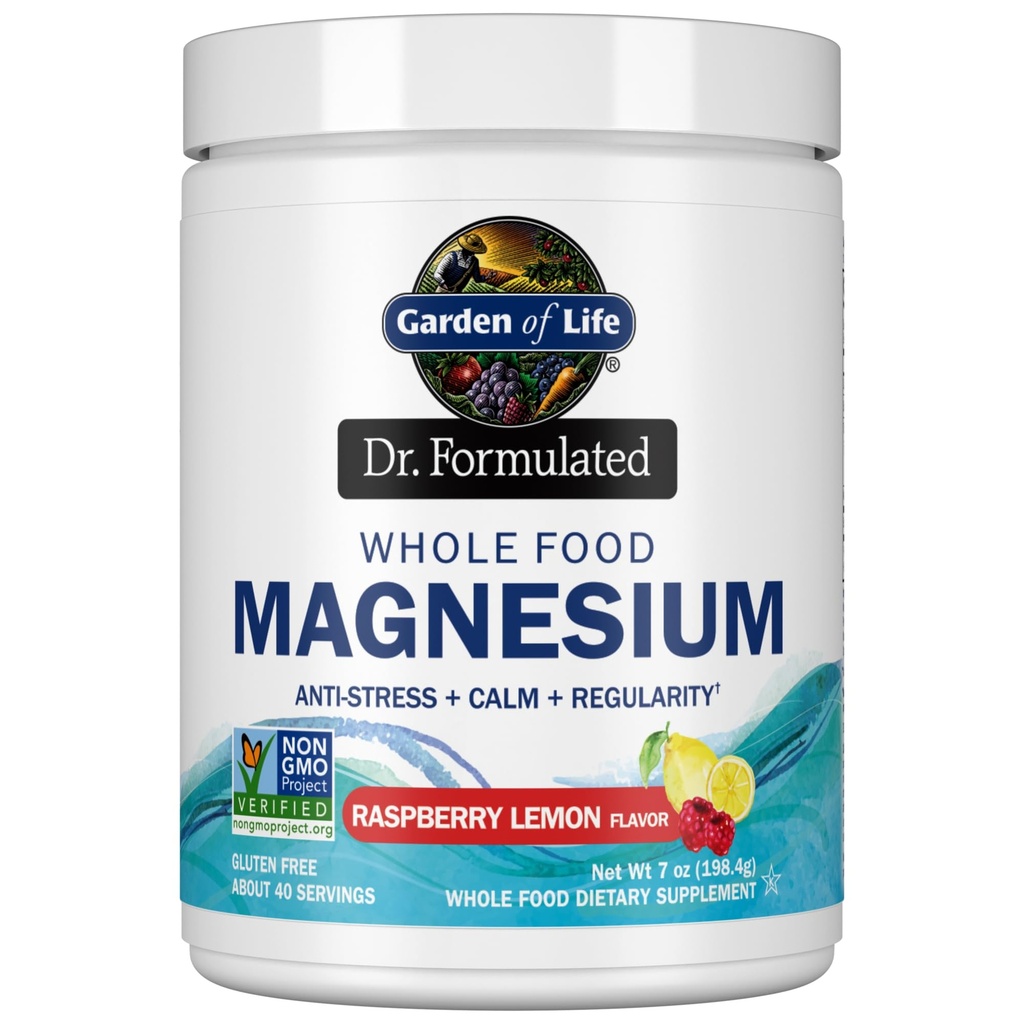 Garden of Life Whole Food Magnesium, Raspberry לימון - טבעוני, Gluten & Sugar תוספת חינם עם Probiotics עבור Calm & סדירות