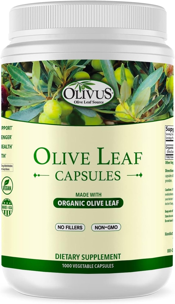אוליבייק Leaf קפסולות Bulk 1000 Ct - 550 מ"ג ירקות קפסולות - אבקת שומן אורגנית טהורה עם No Fillers - Immune Support Antioxidant תוסף