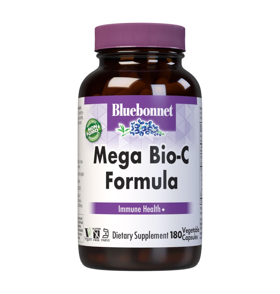 Bluebonnet Nutrition Mega Bio-C Formula ירקות קפסולות, עתיר ביופר ויטמין C, עבור Immune Health, Soy Free, Gluten Free, non-GMO, כשר, חלב חינם, טבעוני, הרוזן 180