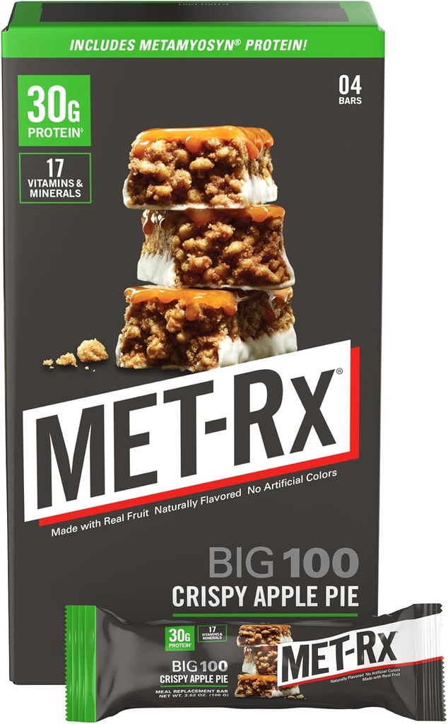 MET-Rx Big 100 Colossal חלבונים Bars, קריסי אפל פאי החלפת Meal Bars, 4 Count Count