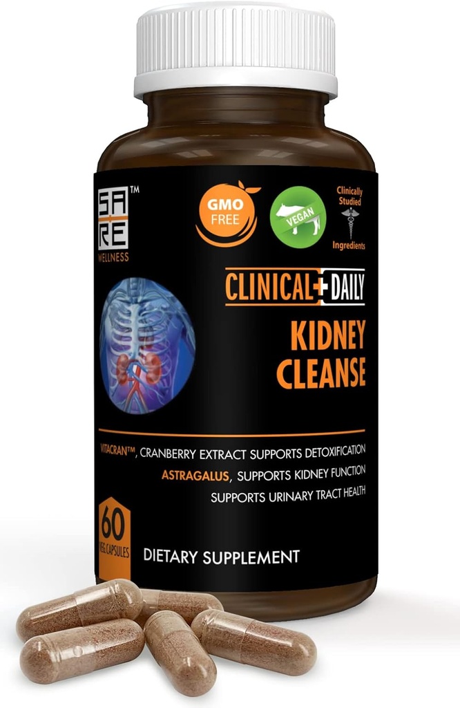 Clinical Daily Herbal Kidney Cleanse Detox תוסף, ויטמינים אורגניים עם Cranberry, Astragalus, Uva Ursi Pills for Bladder Health for Women & Men- 60 קפסולות טבעוניות
