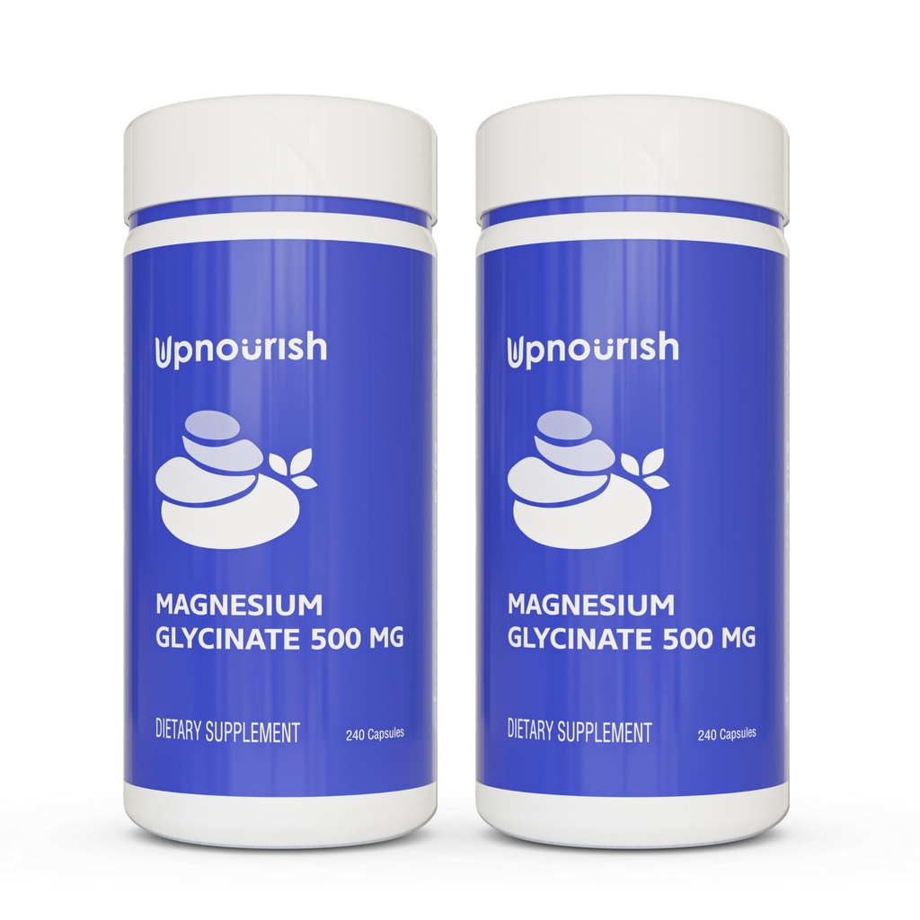 UpNourish Chelated Magnesium Glycinate 500 מ"ג קפסולות - Magnesium Chelate for High Absorption - תוסף מגנזיום טהור עבור Calm, Cramps, השרירים מרגיע 480 קפסולות