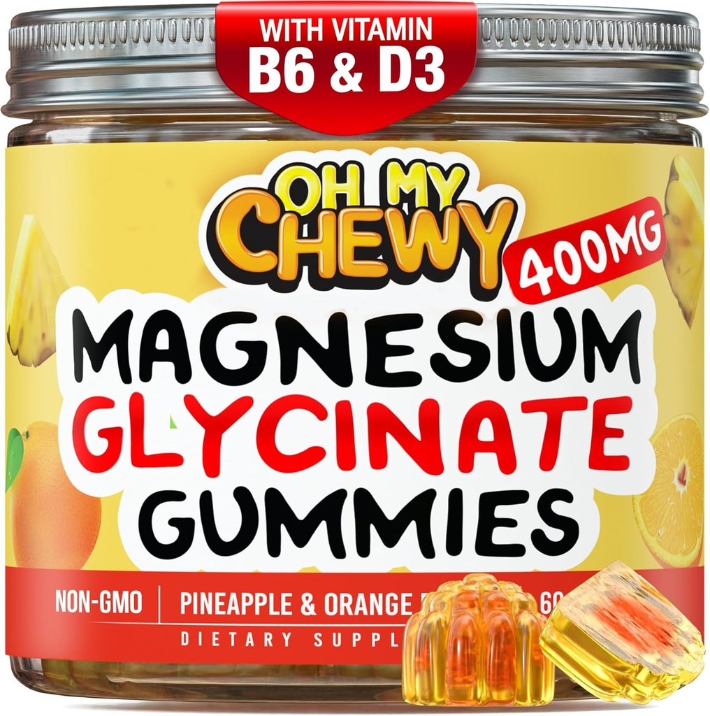 מרכז-Filled Magnesium Glycinate חניכיים 400MG - High Absorption for Kids, Teens & Adults - תוספת לשינה, Calm & השרירים להירגע עם B6 & D3 - Gluten Free & Vegan Friendly - 60 הרוזן ספירה