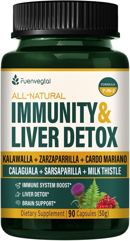 ג'מייקה Sarsaparilla Root Immunity & Liver Detox ניקוי קפסולות, Skin Health & Immune Support Supplement with Kal Thistle. זרזאפורילה y Cardo Mariano para el Higado Graso. 90 Caps