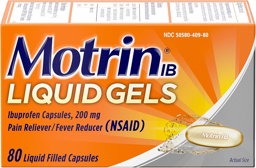 Motrin IB 200 מ"ג Ibuprofen נוזל Gel Pain Reliever / Fever צמצם עבור כאב וכאב, 80 ct