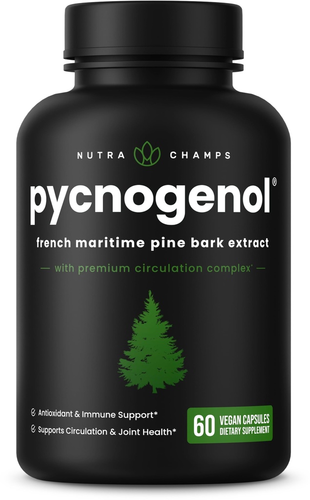NutraChamps Pycnogenol הצרפתי Pine Bark לחלץ, Premium Circulation Complex, Blood Flow, Nitric Oxide הפקה, תוספת גבוהה, תוצאות עם Black Pepper לחלץ, 60 קפסולות