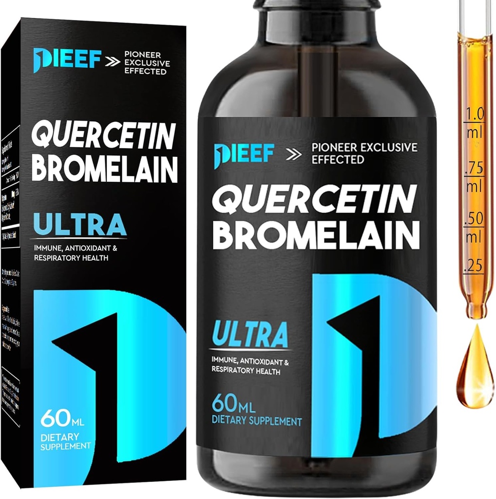 Quercetin with Bromelain נוזל טיפות, Quercetin תוספי 1000mg, Respiratory Health Immune Complex Support, 7-in-1 Quercetin נוזל טיפות עם Zinc