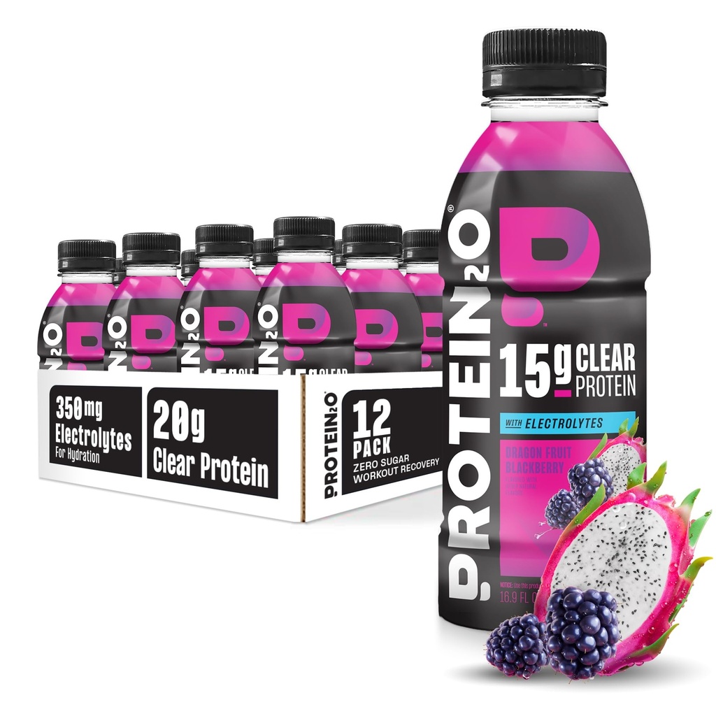 שתיית חלבון2o hydrotion - 2-in-1 נוזל Clear Whey חלבון Isolate ו- Electrolyte drink - 15g חלבון, ויטמין B5, B6 - Post-Workout Recovery - 16.9 Fl Oz - 12 ספירת פרי הדרקון Blackberry פירות שחורברי