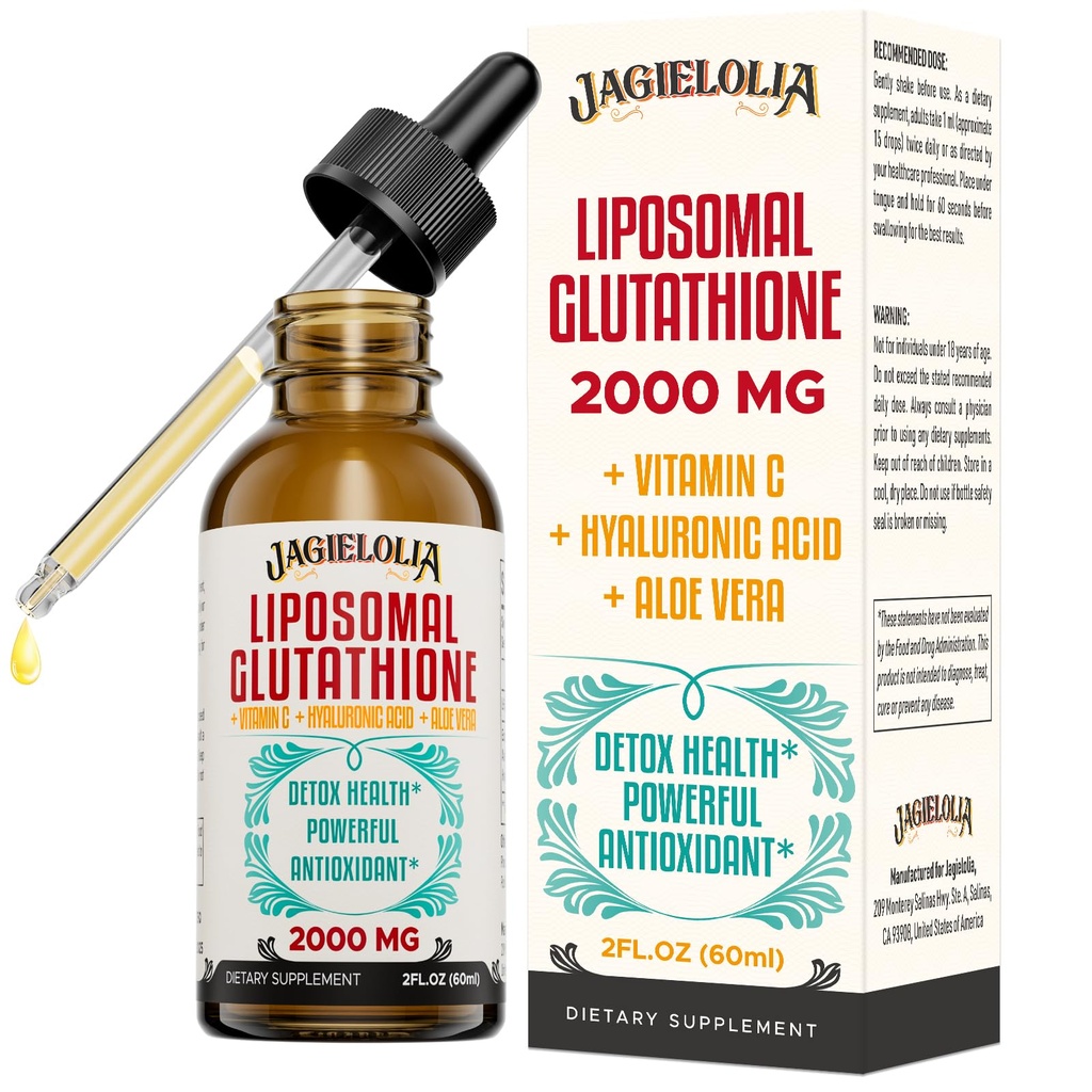 נוזלי Liposomal Glutathione 2000MG - Antioxidant Detox תוספת עבור נשים וגברים, Aging Defense, Liver Function & Energy, עם Hyaluronic Acid + Aloe Vera + ויטמין C, טבעי וטבעון, 2 FL.OZ