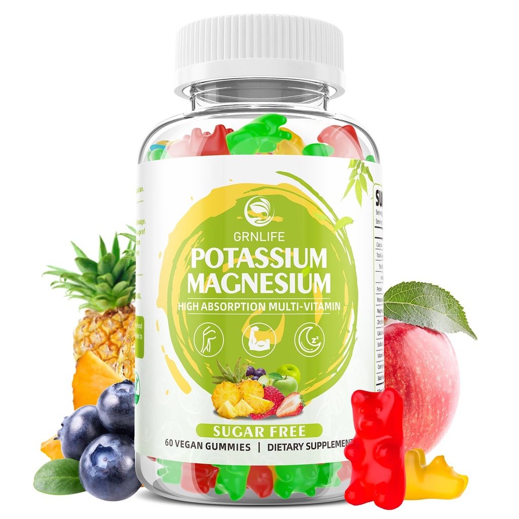Potassium Magnesium תוספת חניכיים, חניכיים פוטסיום עבור מבוגרים ילדים, גבוה Absorption Magnesium Glycinate עבור מחוקק Cramps & Immune Health, Sugar-Free, טבעוני מעורב פלבקטורים, 60 הרוזן