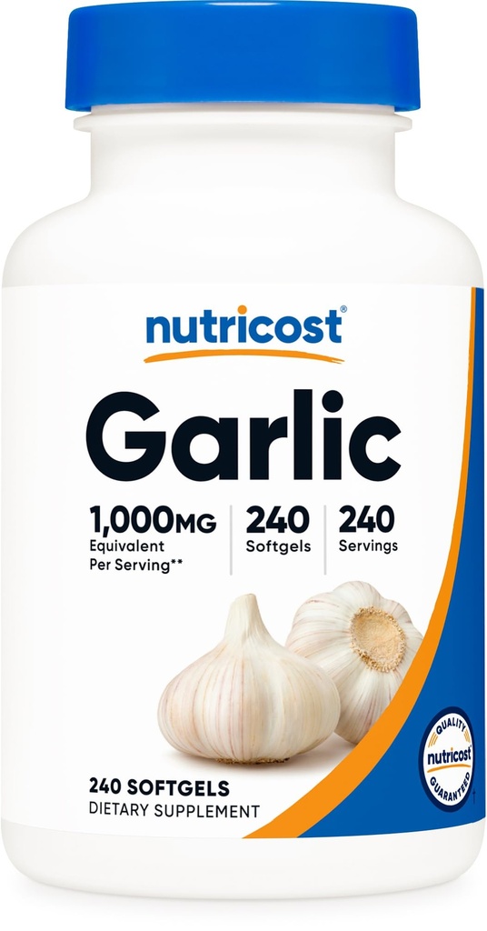 תוספי מזון Garlic 1000 מ"ג, 240 Softgels - Odorless, Premium Gluten חינם תוספת