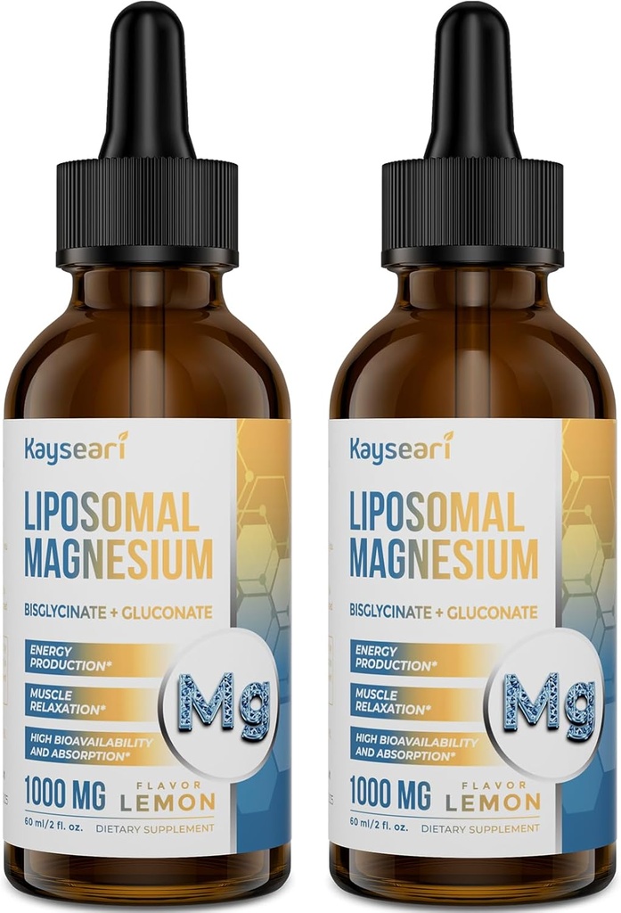 High Power Liposomal Magnesium Drops, בקלות Absorbed Chelated Forms of Magnesium Bisglycinate ו Magnesium Gluconate, 60ML Lemon Flavored נוזל טיפות