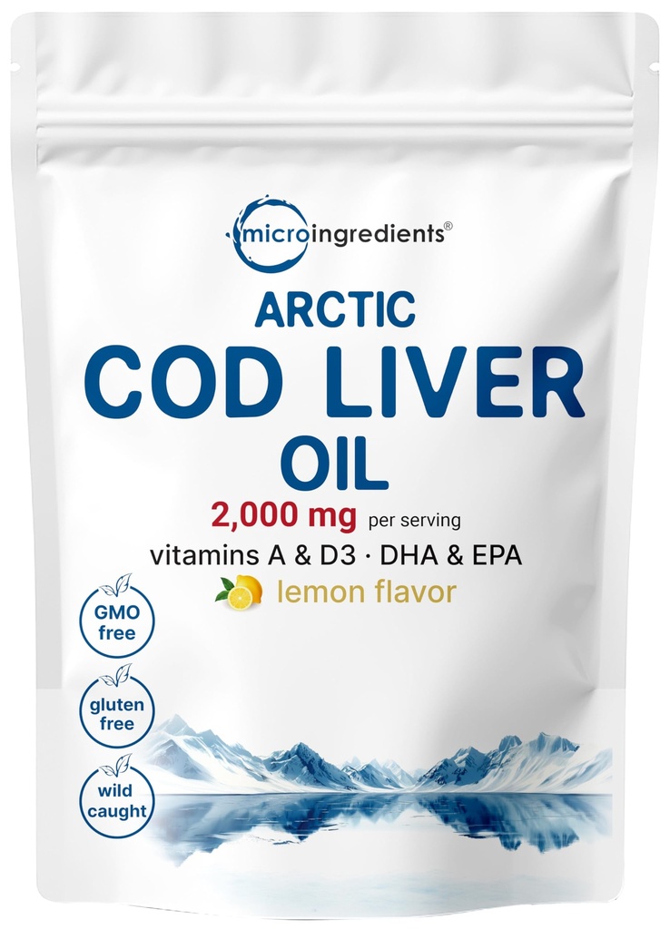 Cod Liver שמן 2,000 מ"ג Per המשרת, 360 Softgels | Burpless Lemon Flavored - עשיר באומגה 3, ויטמינים A & D3, EPA, DHA | Wildתפס את הקוטב הצפוני דג ים עמוק