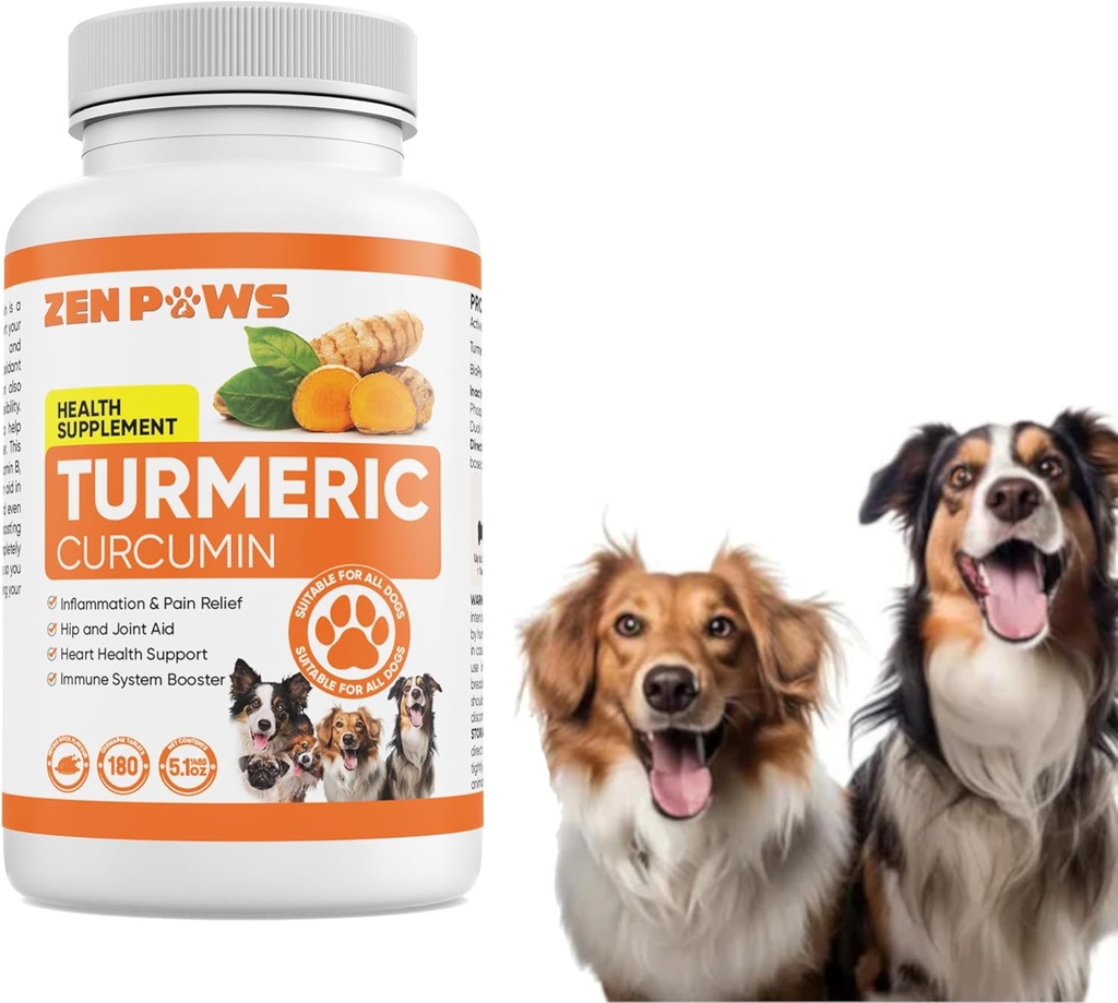 Turmeric for Dogs - 180 Count Tablet מתייחס עם Curcumin & Piperine - בריאות משותפת, ניידות, אלרגיה ו- Itch הקלה, Skin & Coat, Hot Spots - Duck Flavor with Salmon Oil